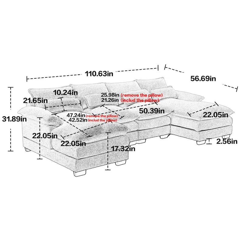 Gray Modern Large Modular U-Shape Sectional Sofa with Removable Cushions and Throw Pillows