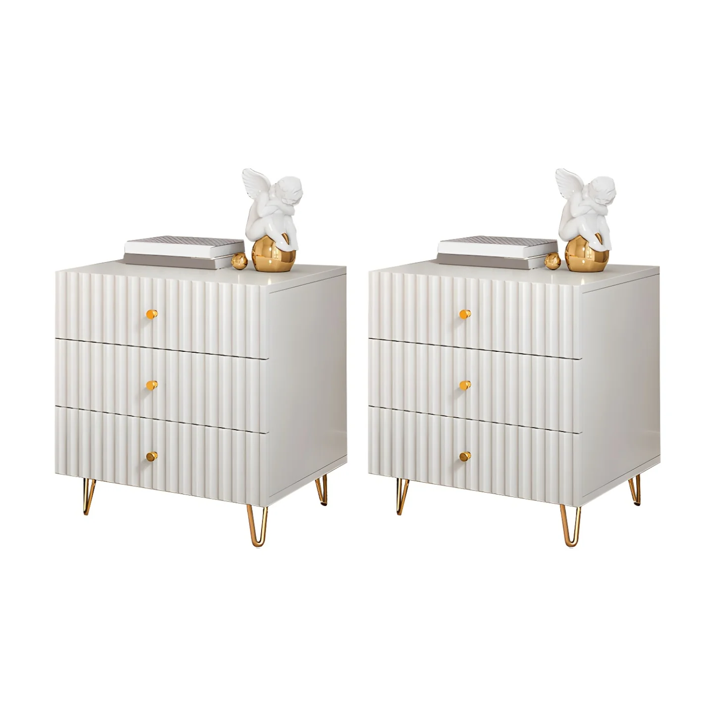 Modern Wooden Stripe Gold Accents Stylish Nightstand