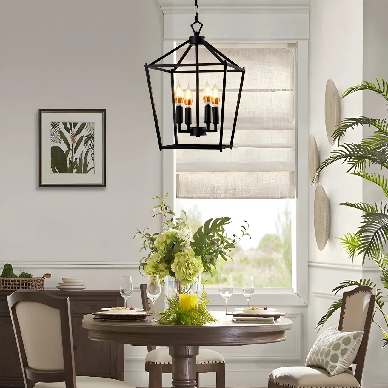 Adjustable Industrial Metal Lantern Caged Candle Chandelier