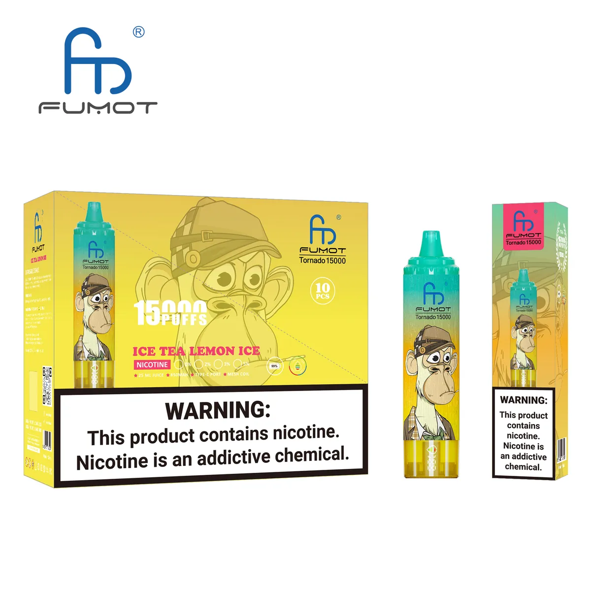 Fumot Tornado 15000 Ice Tea Lemon Ice – 10er-Displaybox mit Einweg-Vape und Einzelpackung