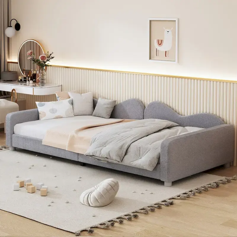 Twin size Upholstered Daybed with Cloud-Shaped Backrest