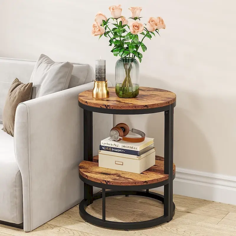 Half Round End Table, Narrow Side Table Slim C Table with Metal Frame