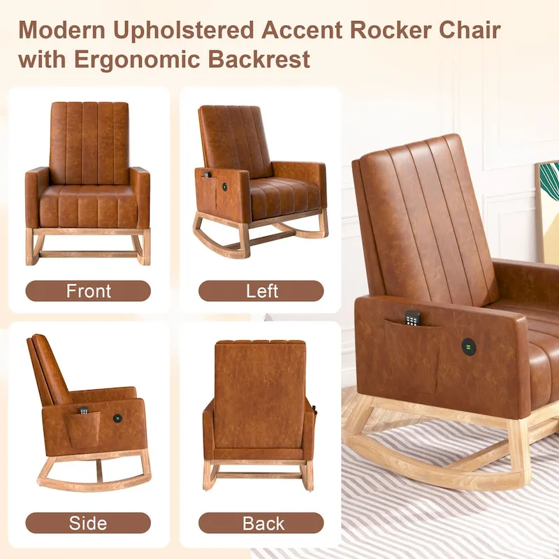 Adjustable Rocking Chair, Nursery Glider Chair with Adjustable High Back and Foot Rest