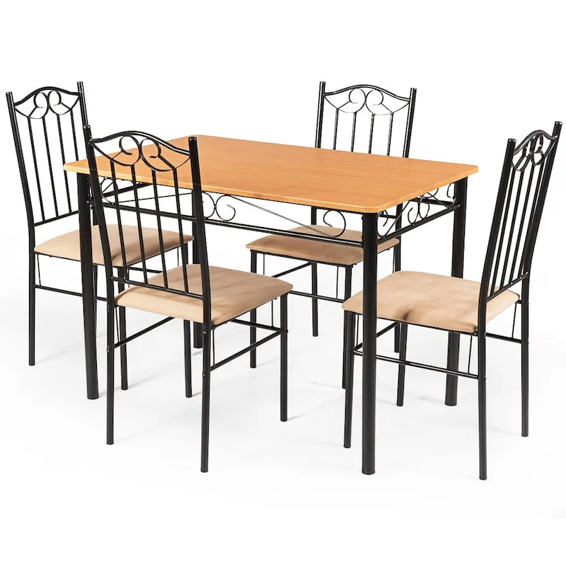 Costway 5 PC Dining Set Wood Metal Table 30 and 4 Chairs Kitchen
