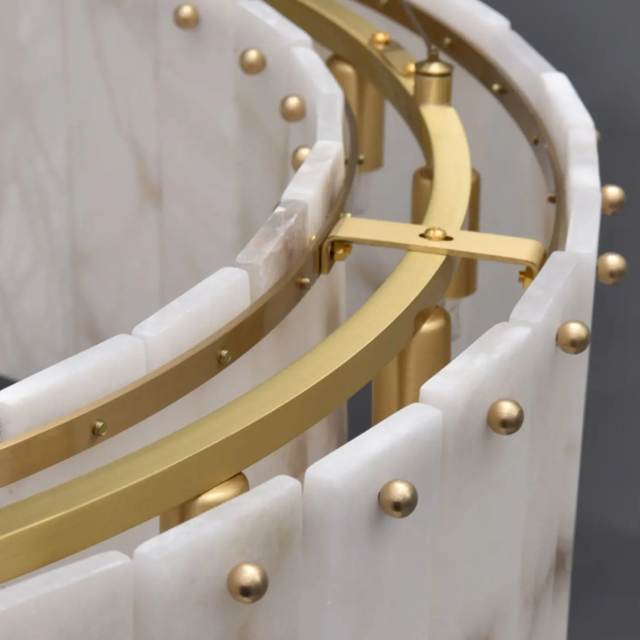 2-Tiers White Metal Circle Alabaster Drum Chandelier