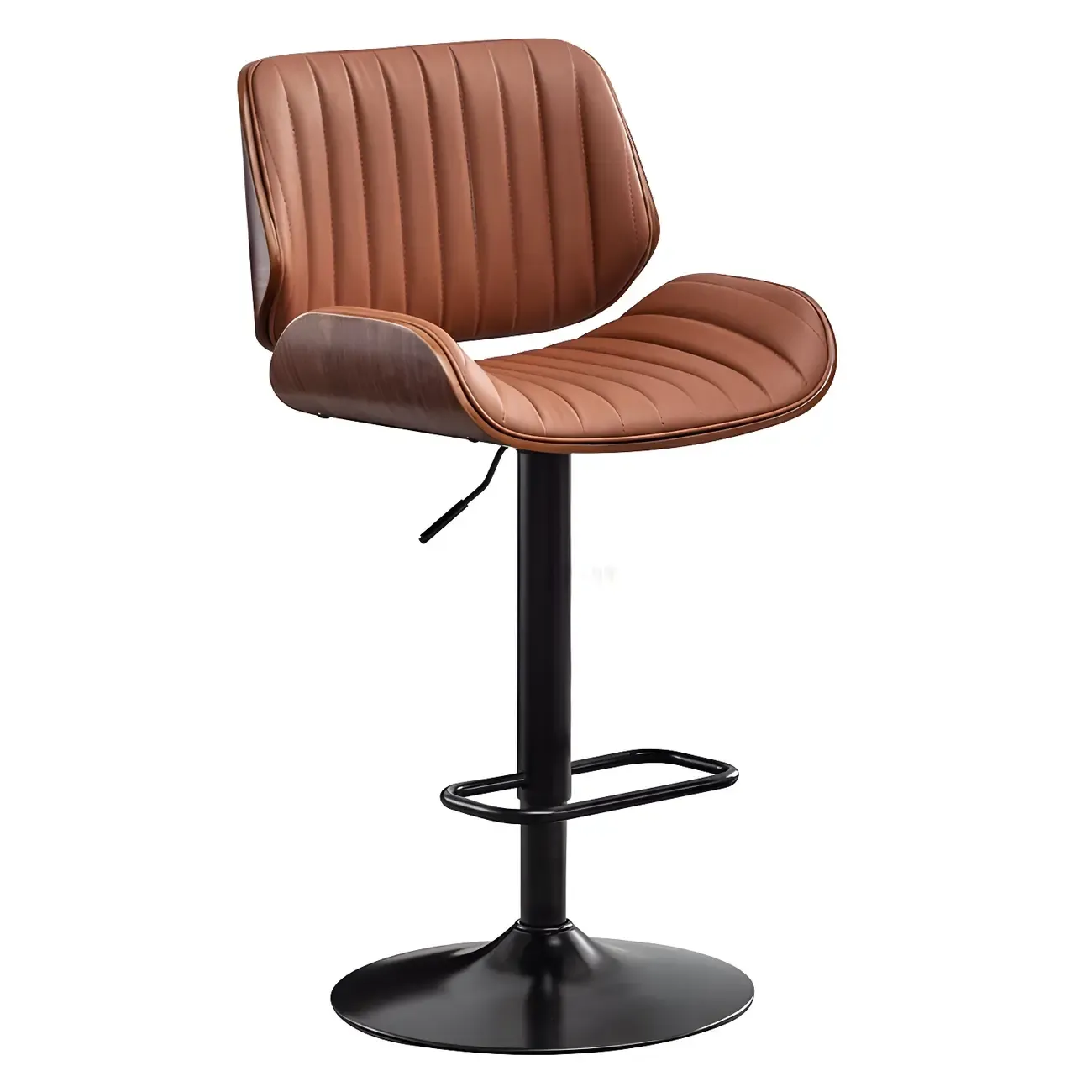 Elegant Wood Leather Red Swivel Adjustable Bar Stool