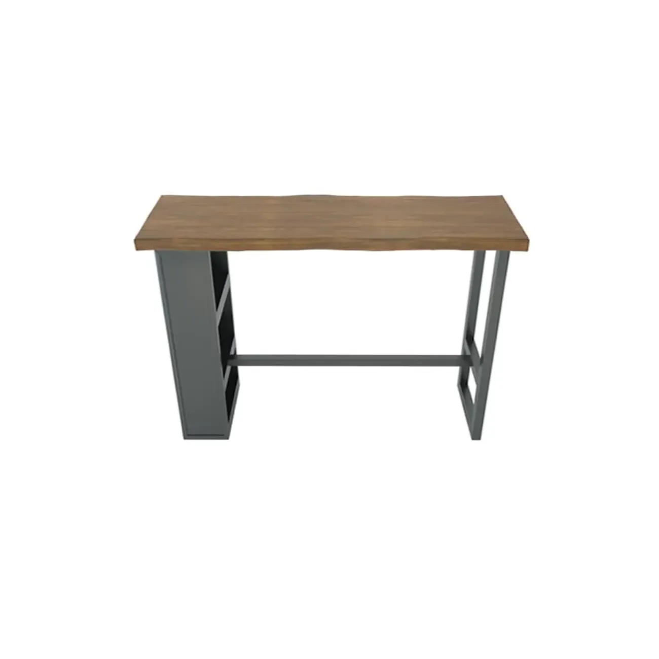 Industrial Brown Wooden Bar Height Table Metal Base with Shelves