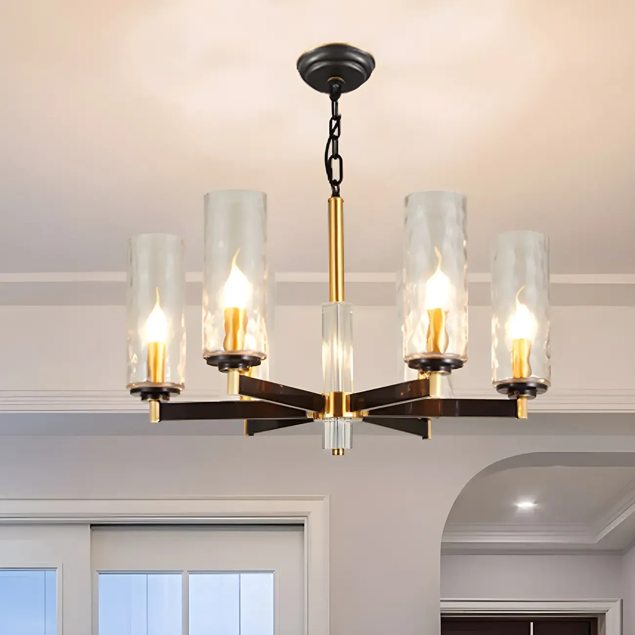 Modern Stylish Black-Gold Cylinder Glass Chandelier