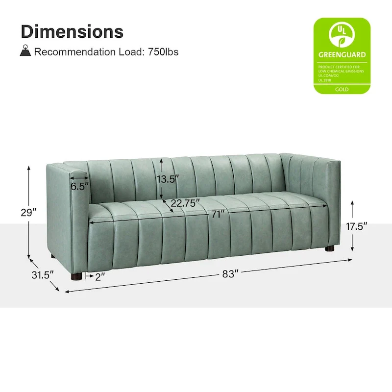Olinto Modern Camel 83-Inch Genuine Leather Curved Couch with Channel Back by HULALA HOME