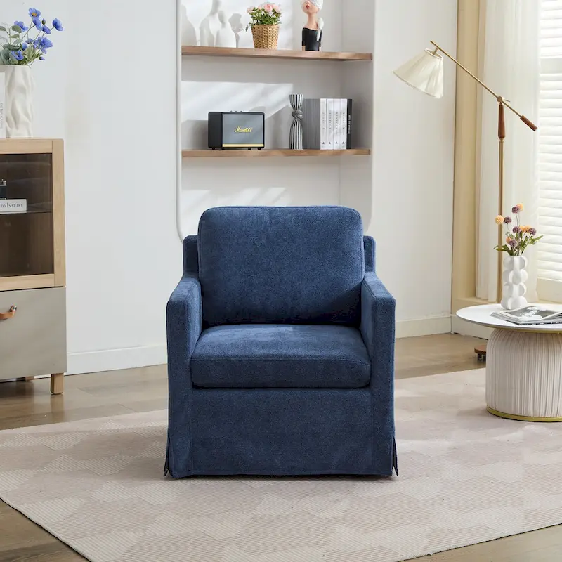 Modern 29.92 Chenille 360 Swivel Accent Chair with Solid Wood Frame and Removable Back Cushion