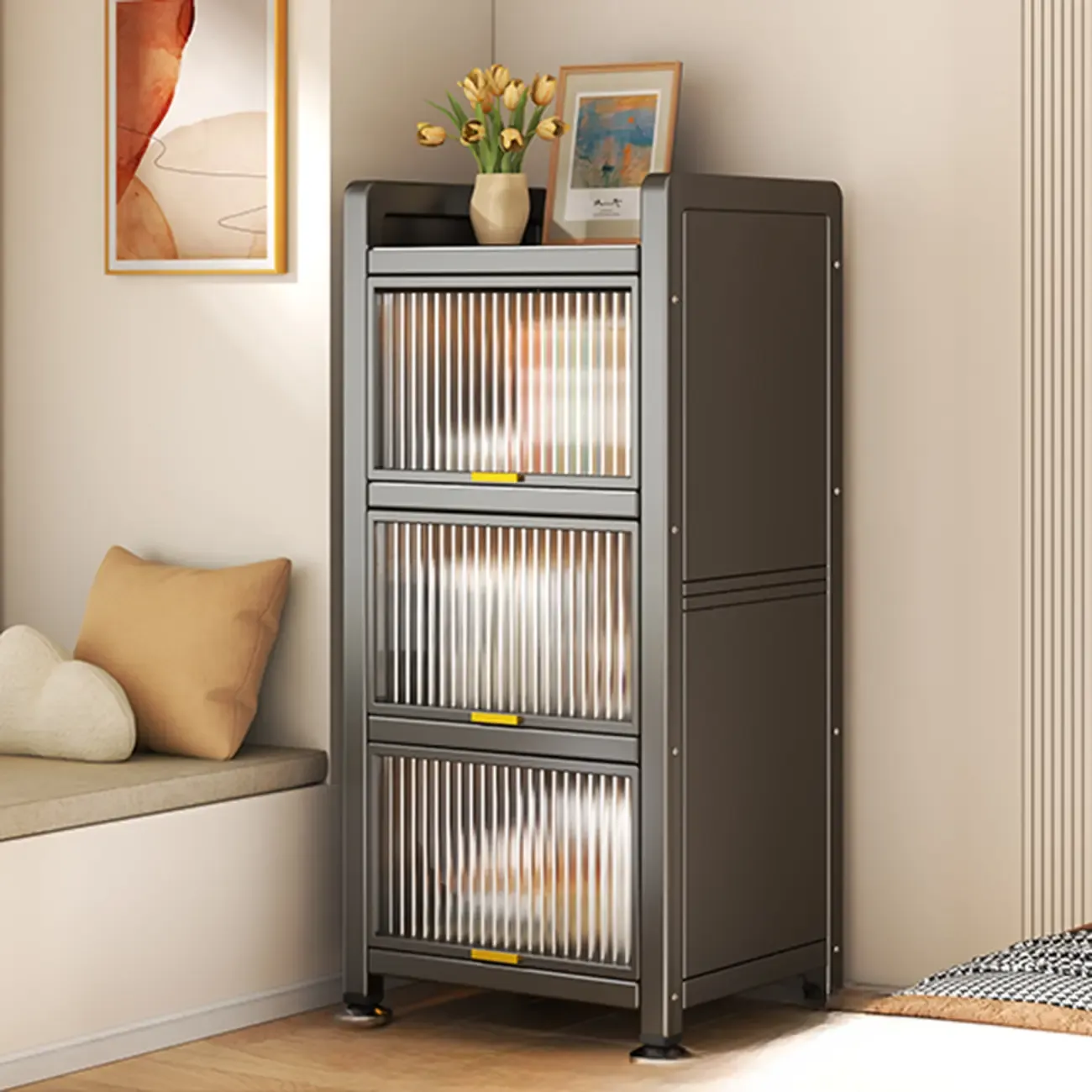 Flip-up Cover Modern Closed Back Metal 5-Shelf Bookcase