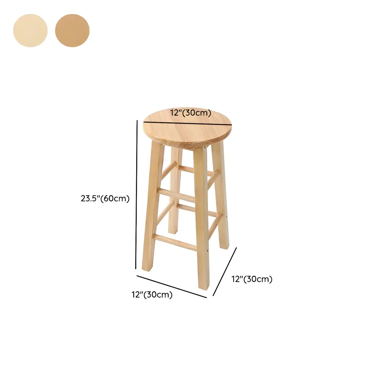 Round Oak Wood Backless Counter Height Bar Stool