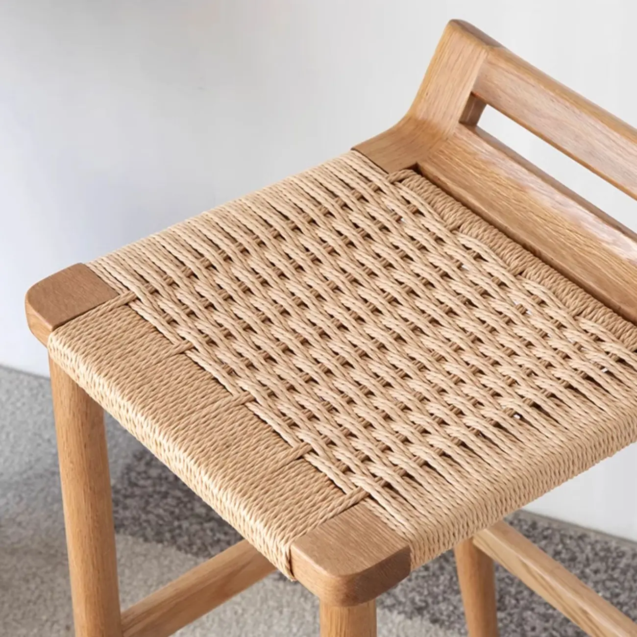 Natural Wood Backless Woven Seat Counter Height Bar Stool