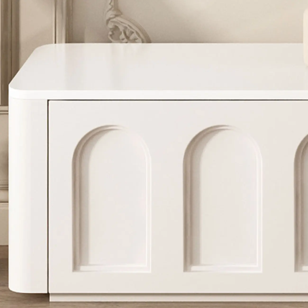 White Modern Long Wooden TV Stand with Drawers