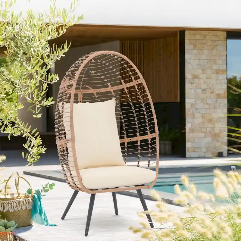 Outdoor Cushioned Wicker Egg Chair