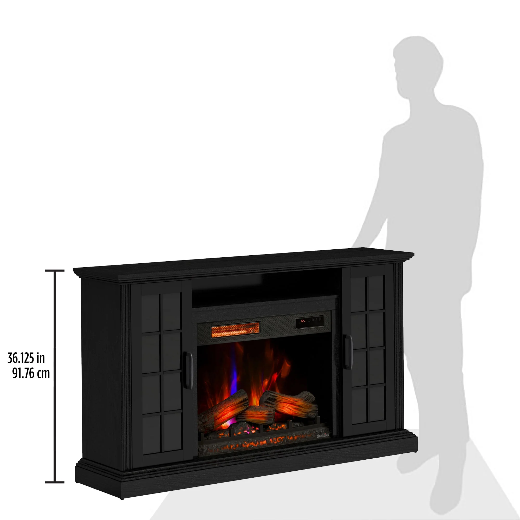 duraflame? Windowpane Glass Door Electric Fireplace TV Stand Media Console