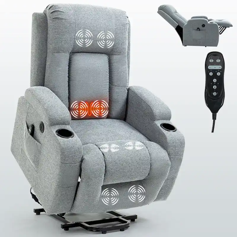 Power Lift Recliner with 8-Point Massage&Lumbar Heating, Cup Holders