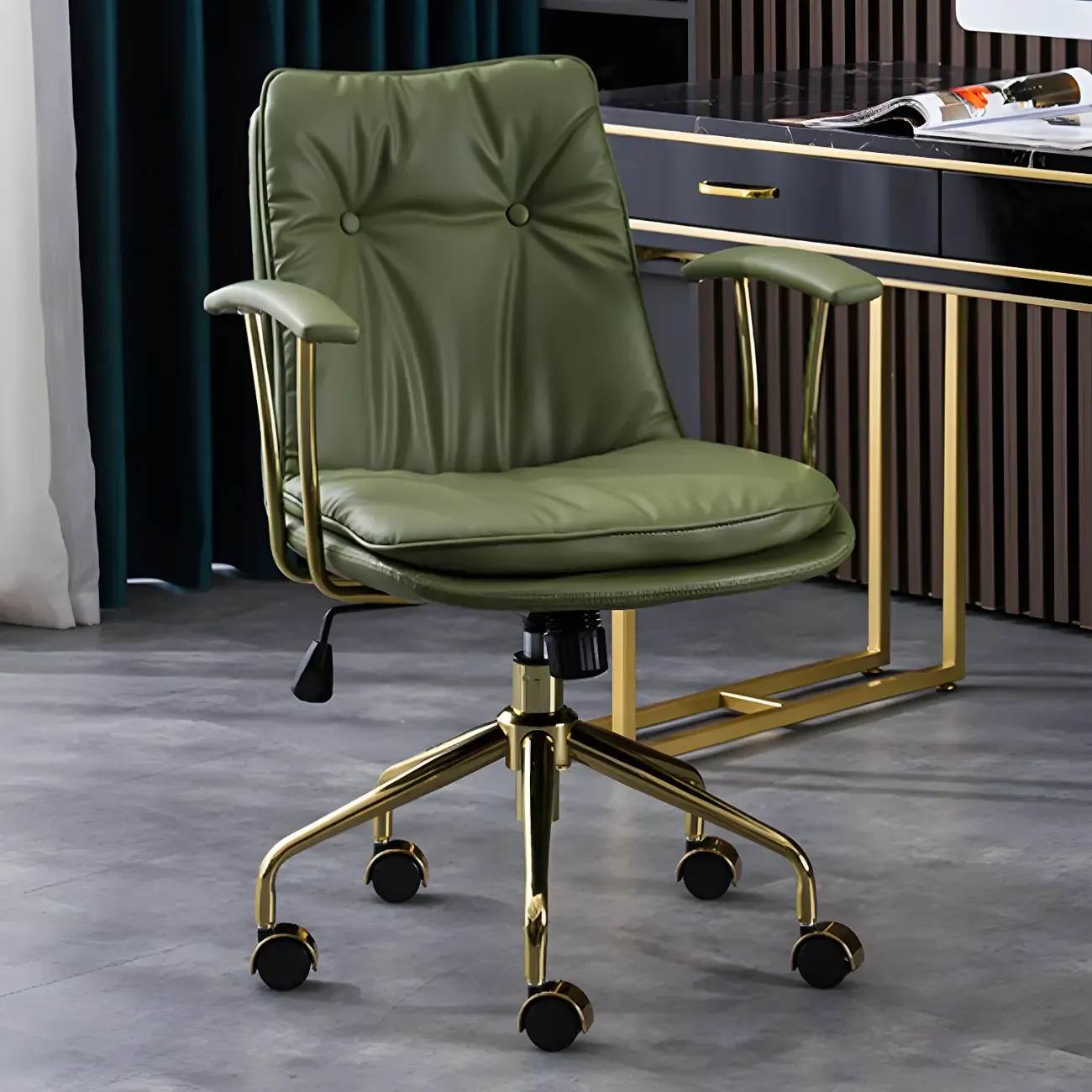 Modern Green Leather Swivel Tilt Office Chair