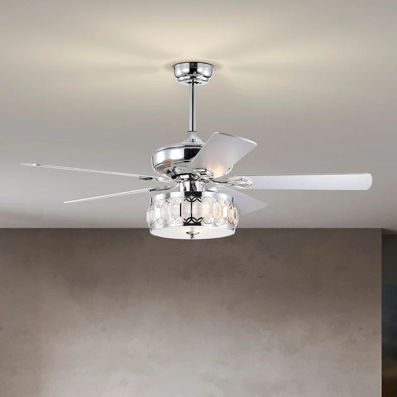 52  3-Light Chrome Ceiling Fan + Remote, Traditional Farmhouse Rustic Industrial Bohemian