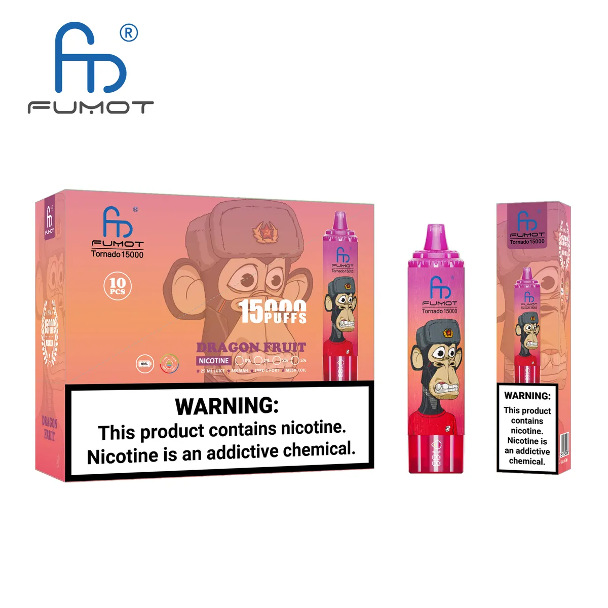 Fumot Tornado 15000 Dragon Fruit – 10er-Displaybox mit Einweg-Vape und Einzelpackung