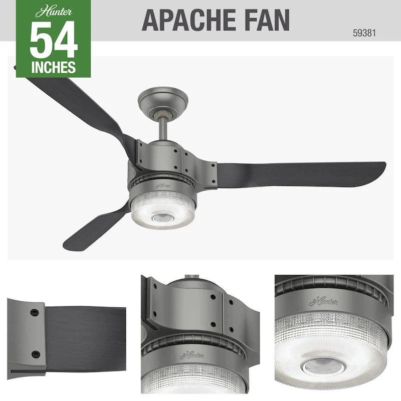 Hunter 54  Apache WiFi Ceiling Fan with LED Light Kit and Handheld Remote - Industrial - SMART FAN!