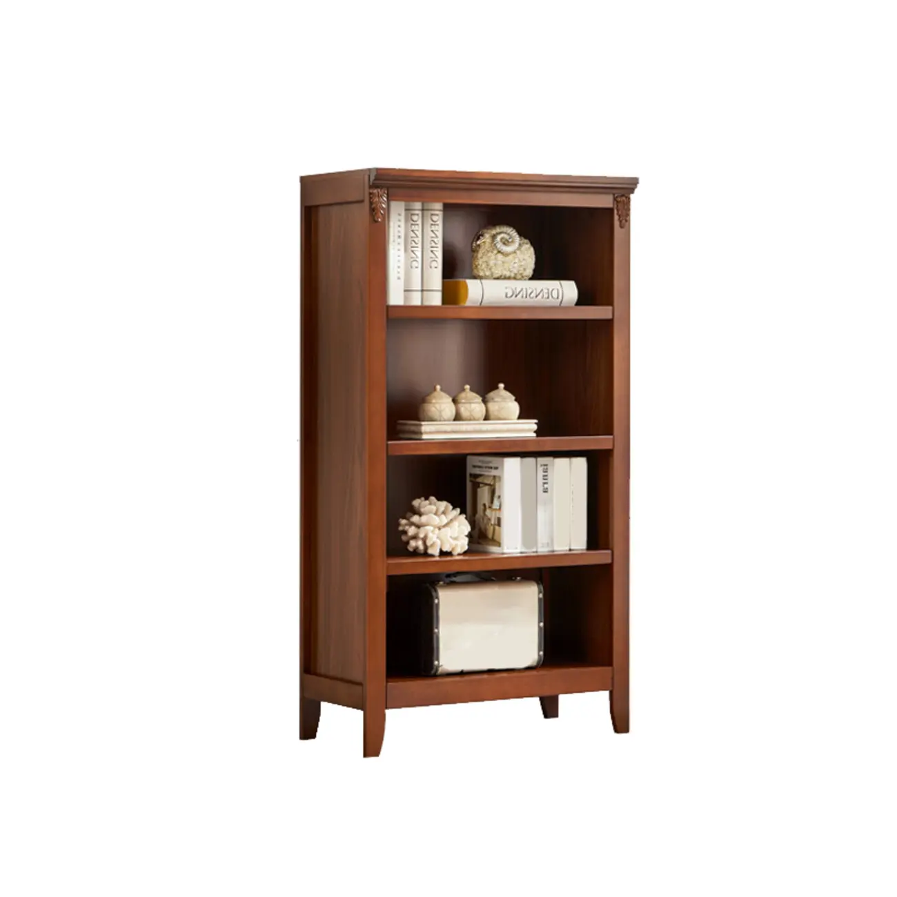 Dark Walnut Modern Vertical Adjustable Shelving Wood Bookcase
