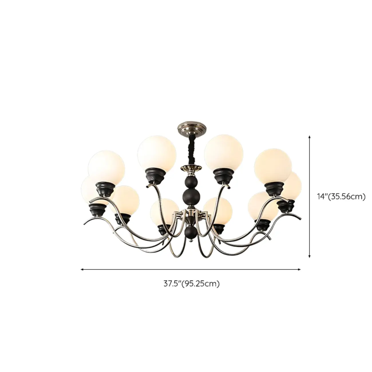 Classic Black Metal Modern Globe Glass Chandelier