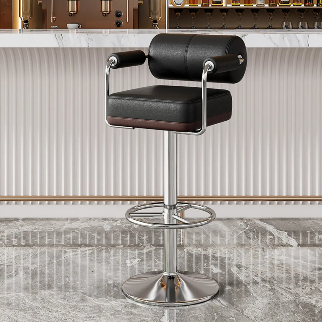 Square Adjustable Leather Gold Legs Swivel Bar Stools