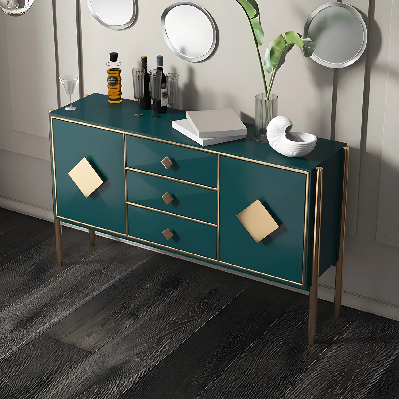 Luxury Wooden Sideboard with 3 Drawers & 2 Cabinets