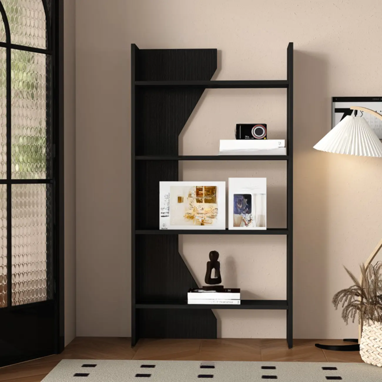 Simple Black Wood 5-Shelf Open Rectangle Bookcase