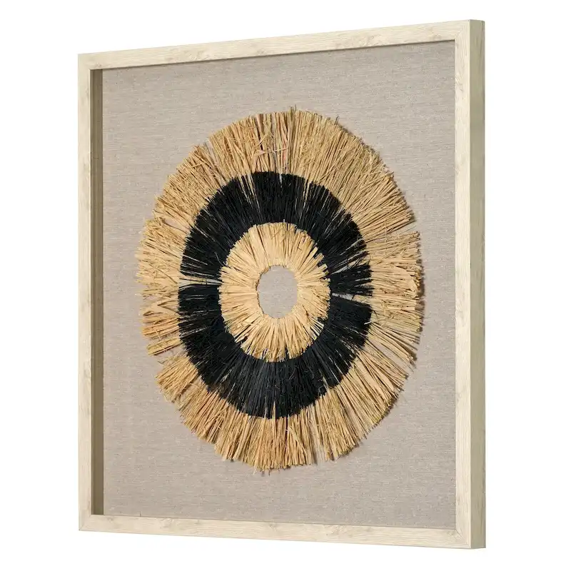 Handmade Framed Natural Straw and Linen Wall Art Decor - 23.5  x 23.5  - 23.5  x 23.5  - 23.5  x 23.5