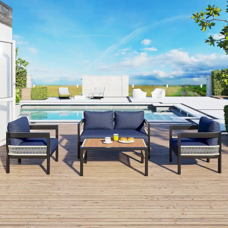 Multi-person Outdoor Iron Sofa Set with A table