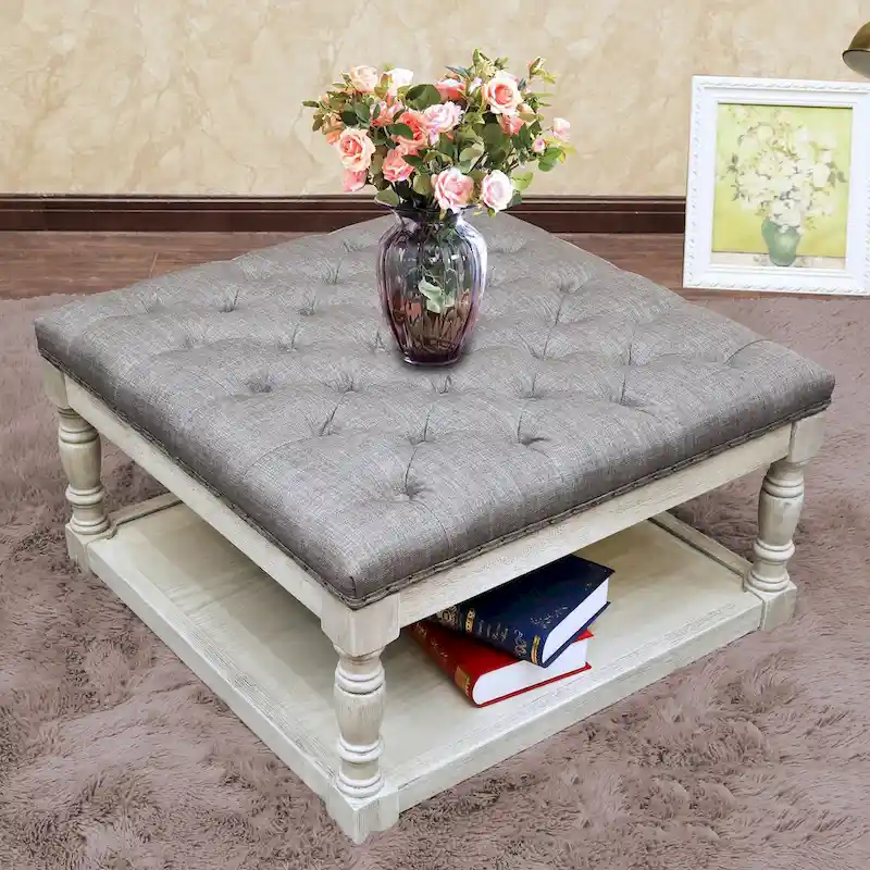 Cairona Fabric 30-inch Tufted Shelved Ottoman