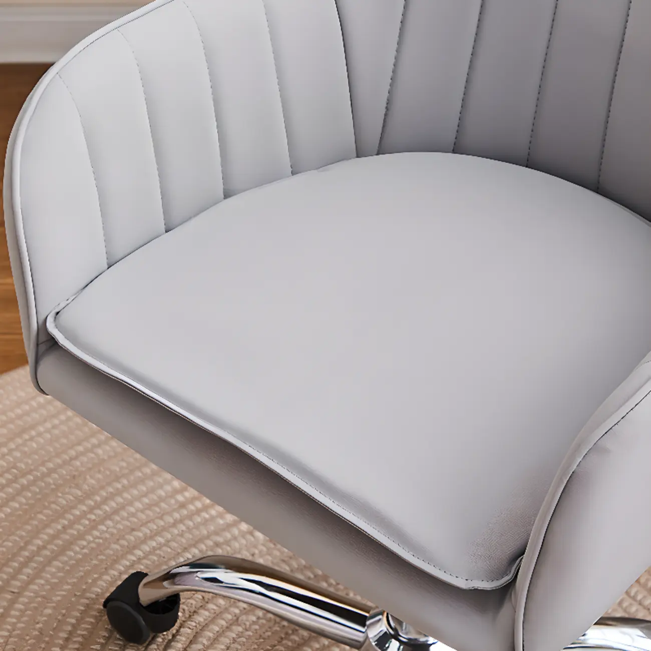 Sleek Grey Leather Swivel Office Chair