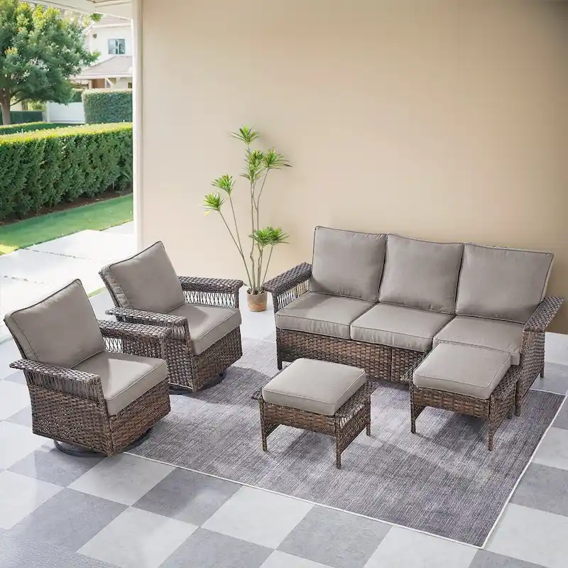 Gymojoy Patio Bistro Set w/ 360 Swivel Rocking Chairs & Table - Brown