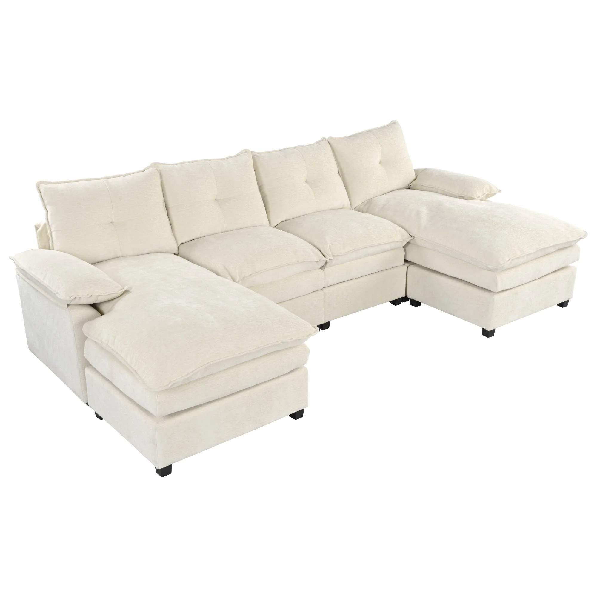 Walker Edison | Chenille Sectional Sofa with Adjustable Armrest Pillows