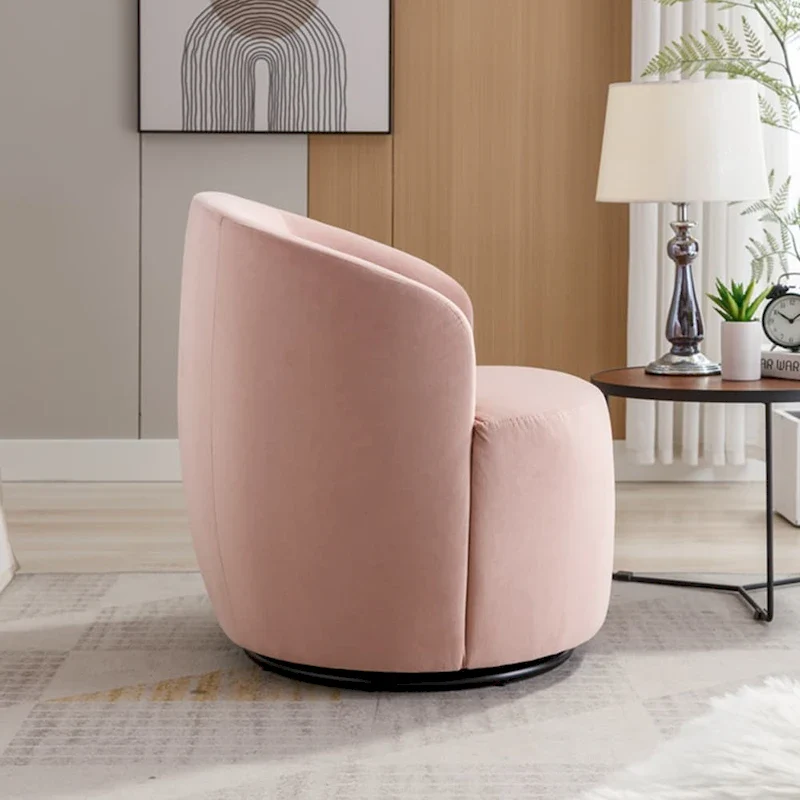 Velvet Fabric Swivel Accent Armchair Barrel Chair With Powder Coating Metal Ring