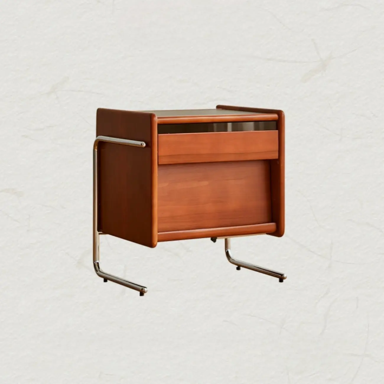 Narrow Mid-Century Modern Brown Wood Nightstand with Drawers