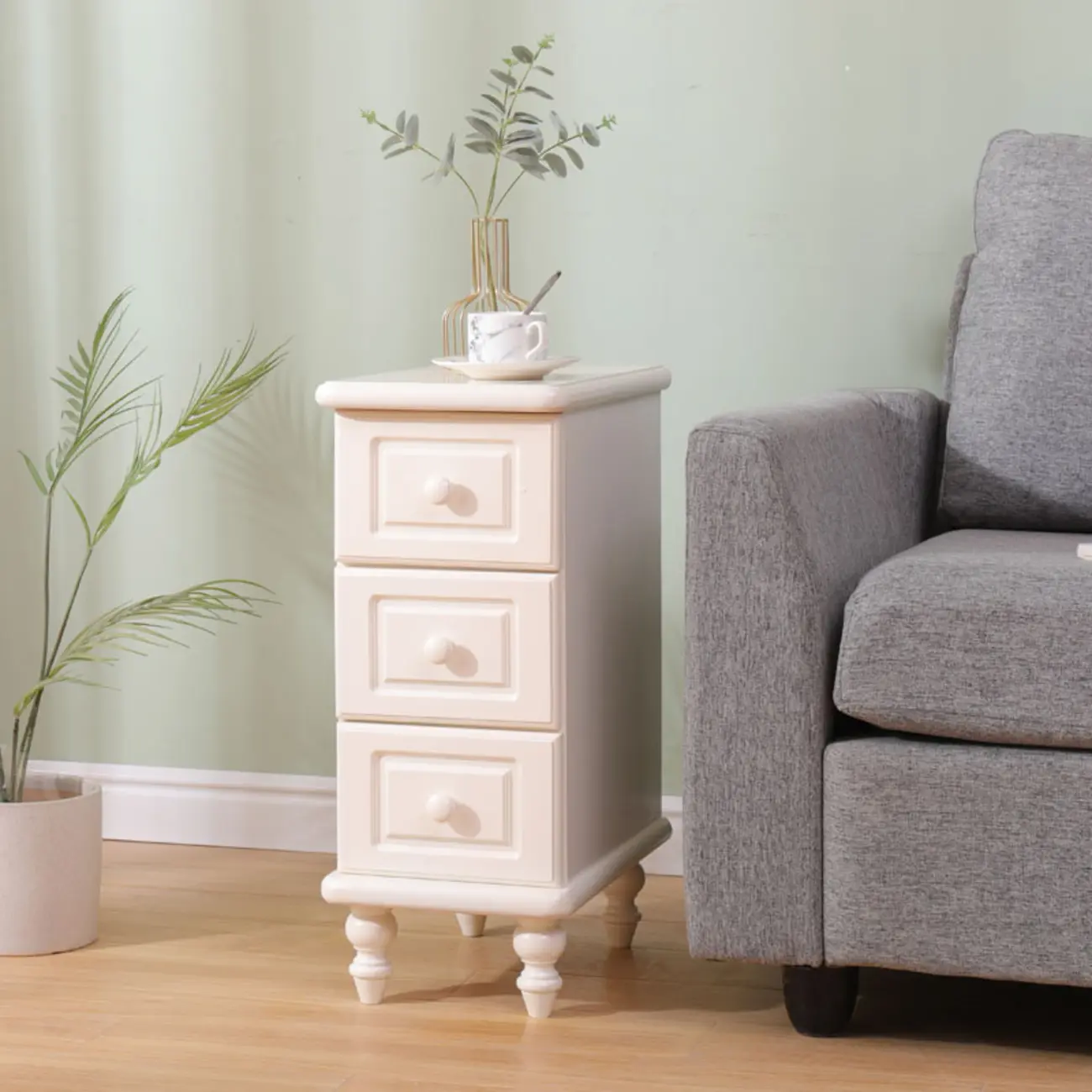 Art Deco Wood Top 3 Drawer Nightstand with Legs