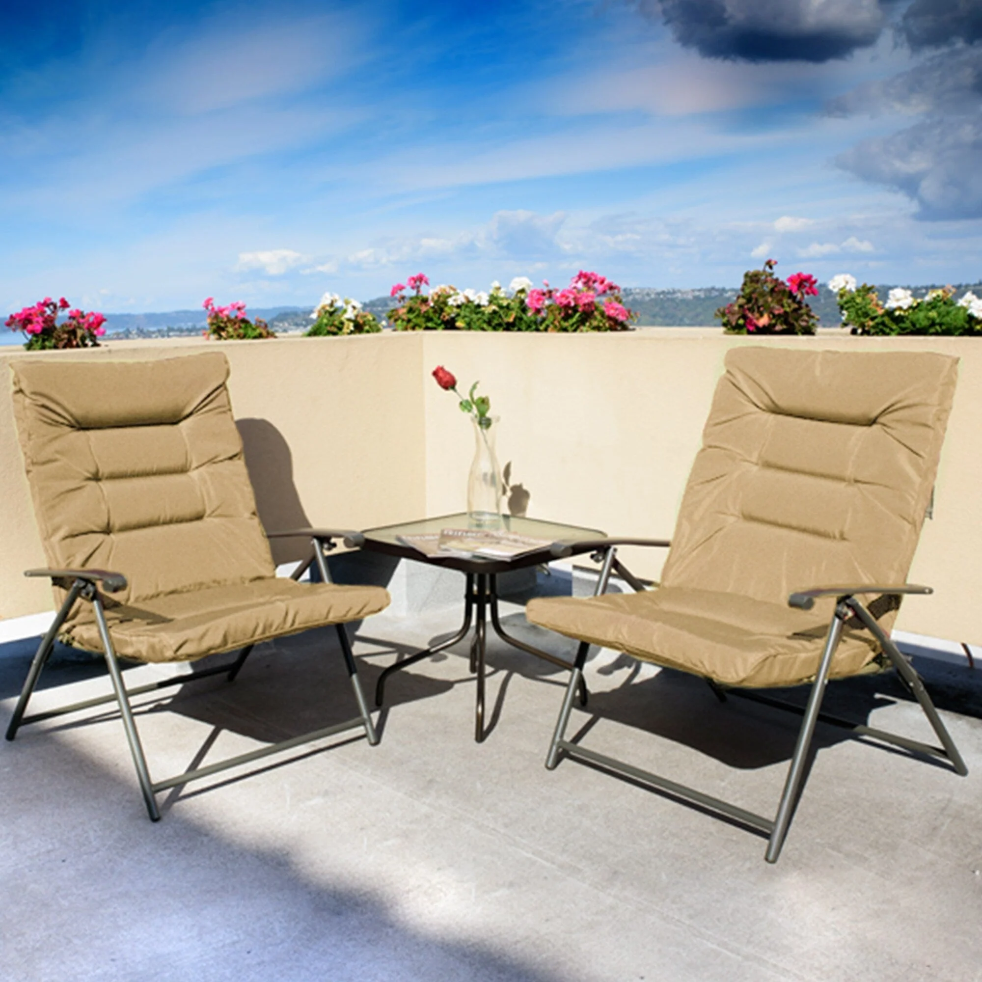 Kozyard Elsa 3 Pieces Outdoor Patio Furniture Padded Folding Bistro-Sets