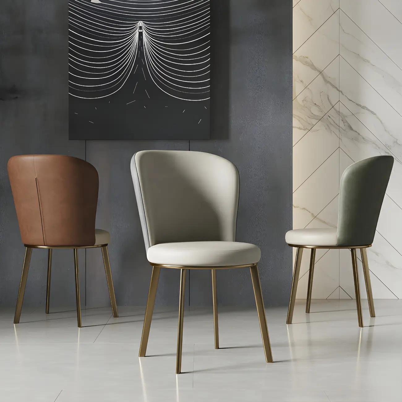 Sleek Gold Legs Faux Leather Upholstered Dining Chair