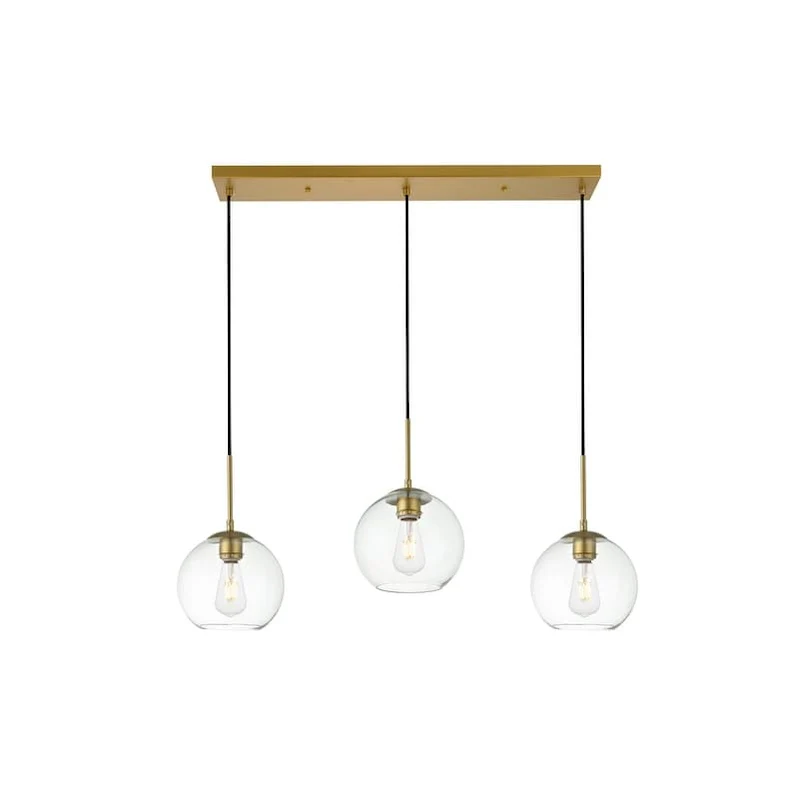 Clear Spherical Glass/ Metal 3-Light 36-inch Pendant