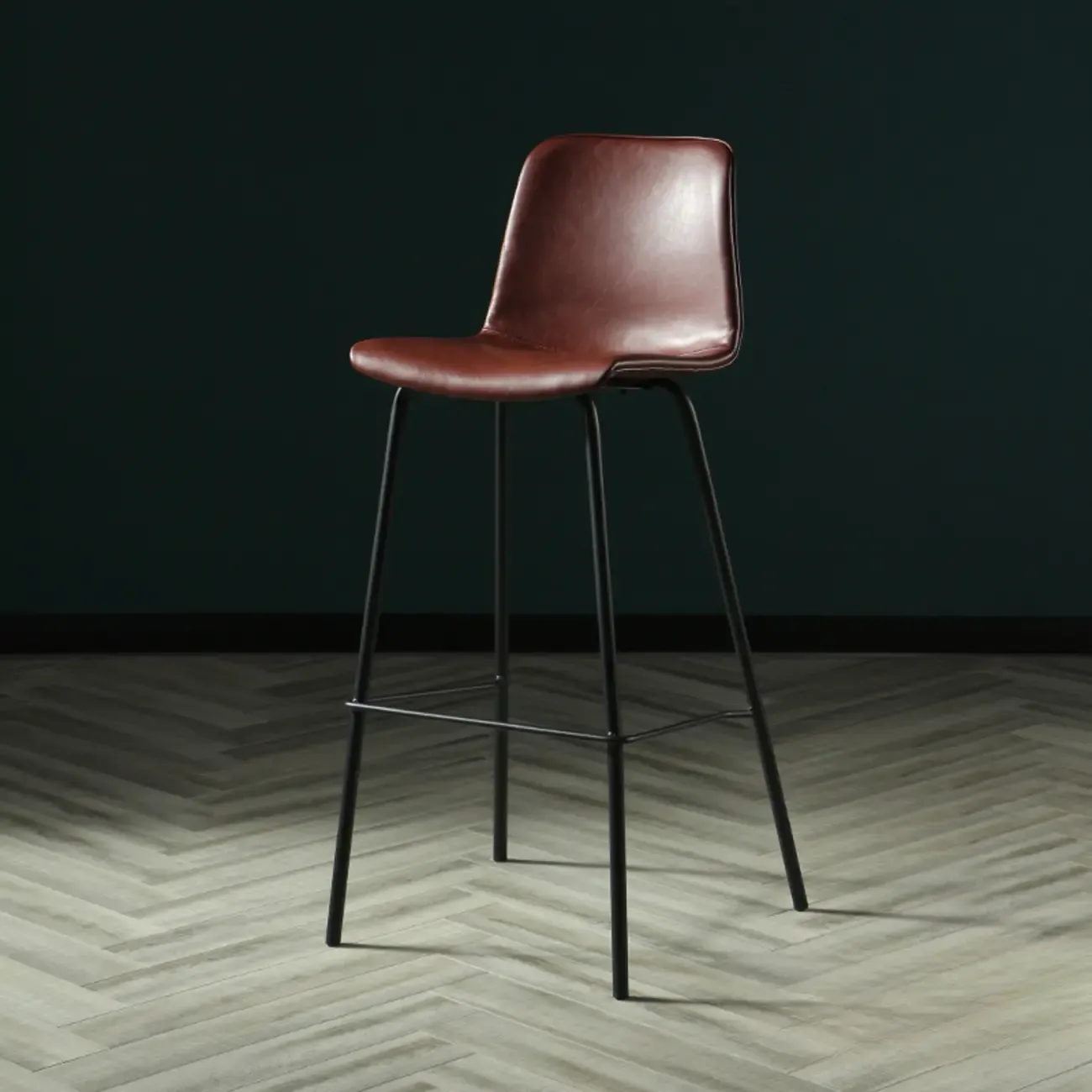 Industrial Metal Frame Leather Bar Stool with Footrest