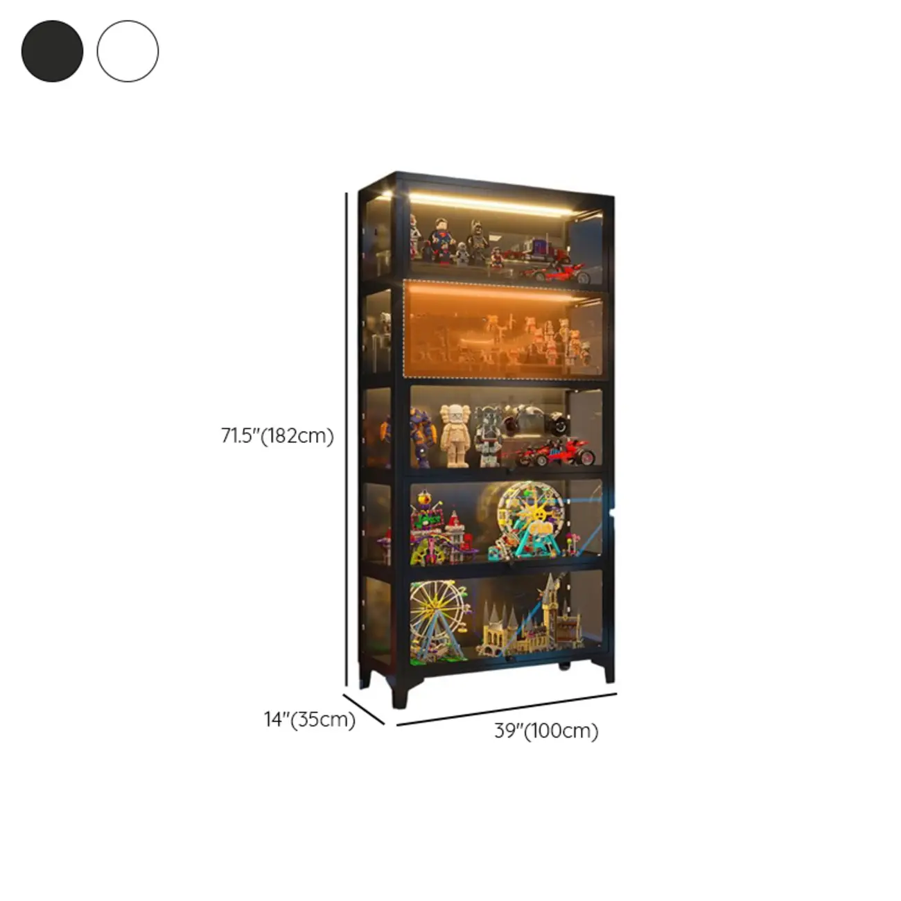 Modern 5 Shelves Glass Display Cabinets with LED Lighting