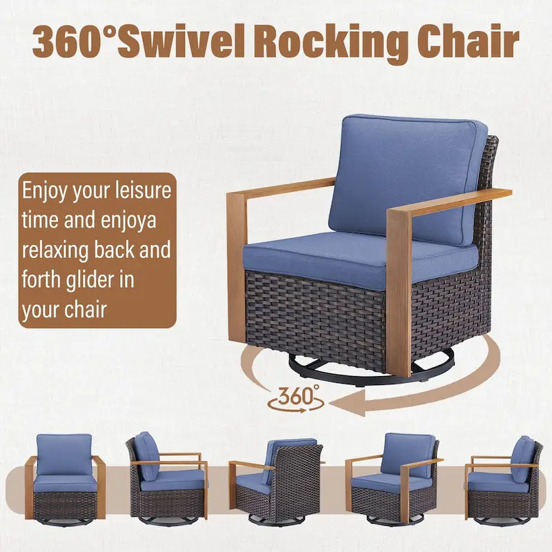 Gymojoy PE Rattan Chairs with Sofa Ottoman Set - Brown