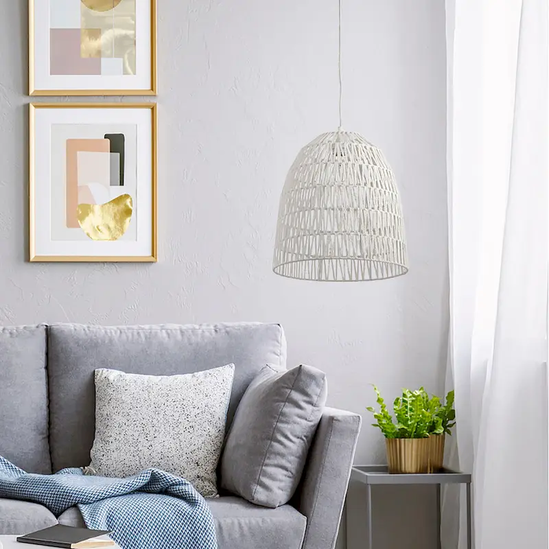 Penelope River of Goods White Woven Hemp Rope Dome Shade Pendant Light - 15  x 15  x 18/66