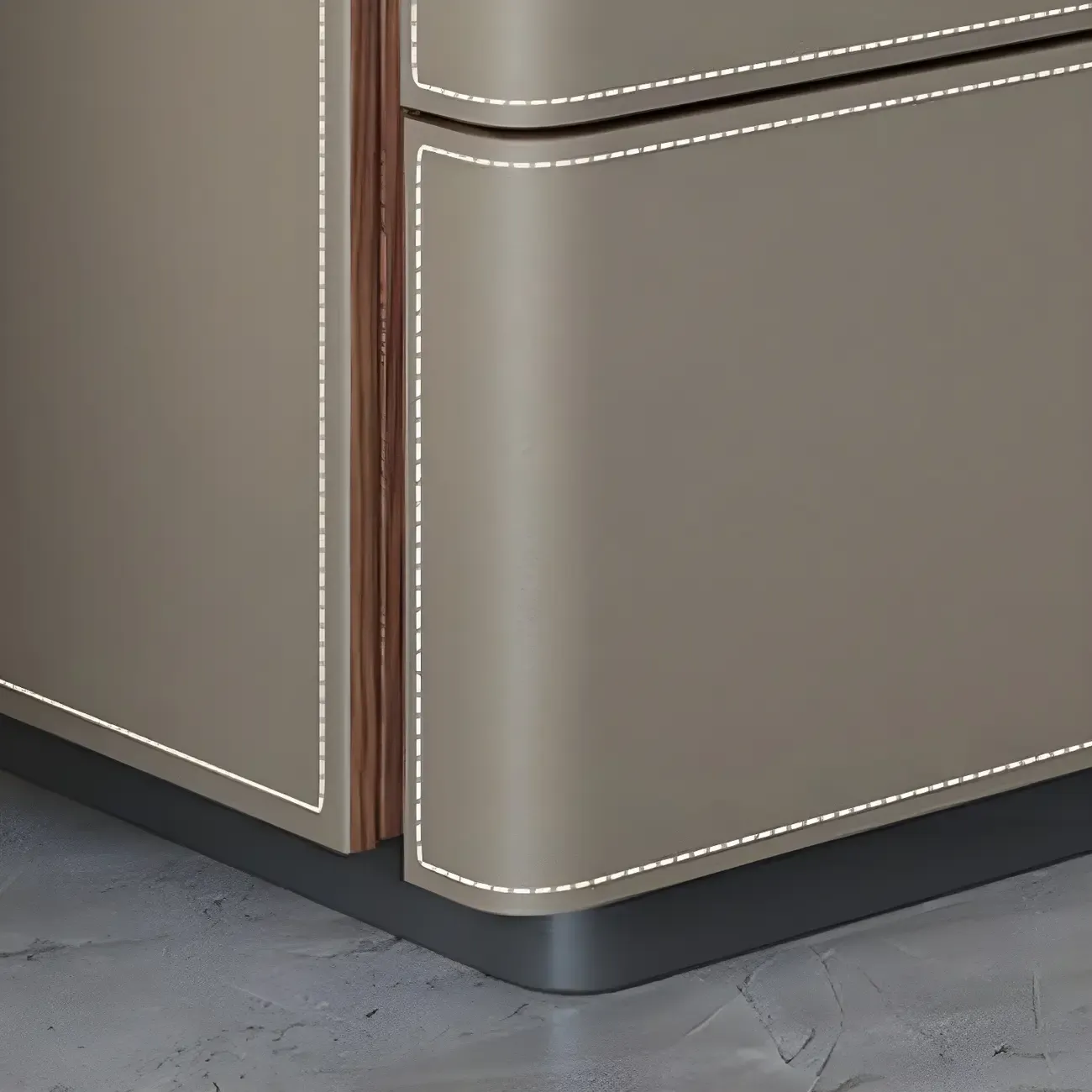 Modern Faux Leather Wood Top Drawers Nightstand