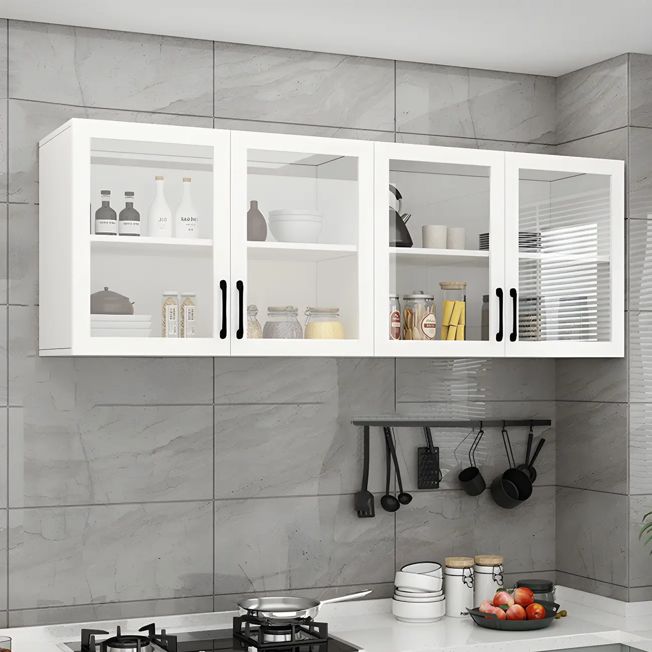 White Rectangular Wall-Mounted Wood China Cabinet