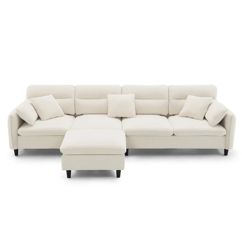 110 Modern L-Shaped Convertible 5-Seat Sectional Sofa with Removable Ottoman and 5 Cushions, Plush Chenille Fabric
