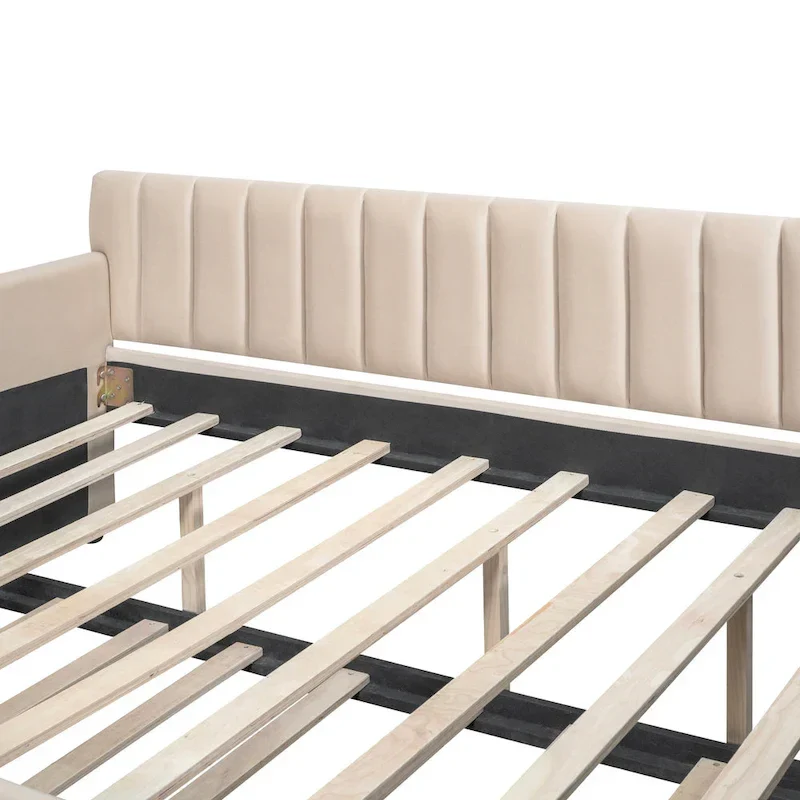 Full Velvet Daybed with Trundle & Wood Slats